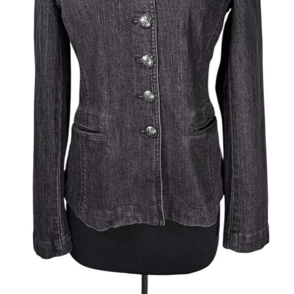 Ralph Lauren Womens Jacket 6 Gray Denim Military Black Velvet Metal Button LRL - Picture 8 of 11